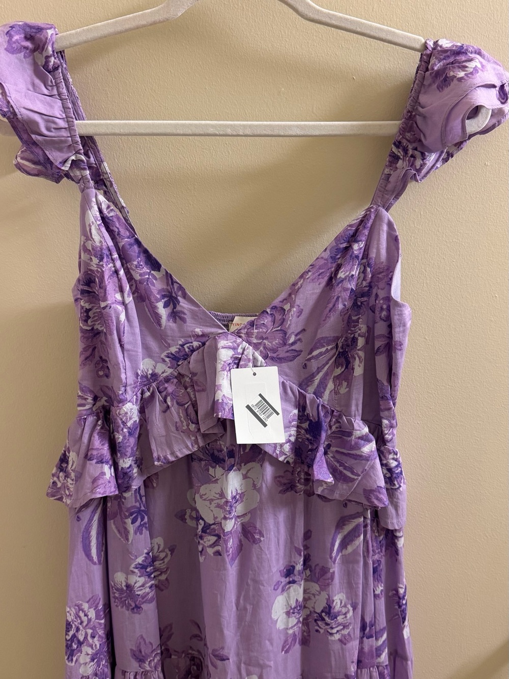 Flying Tomato Lavender Floral Maxi Dress with Ruffle Details in cotton